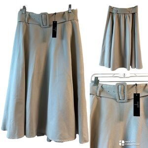 Tahari NWT linen blend Tan Midi A-Line skirt